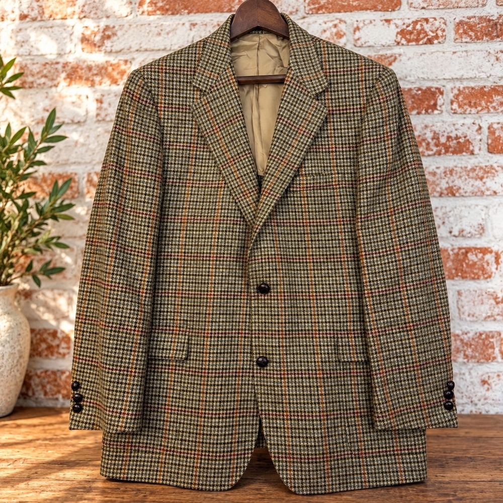 Brooks Brothers Tweed Blazer Mens 42R Wool Gun Club Check Sport Coat Italy 22x32